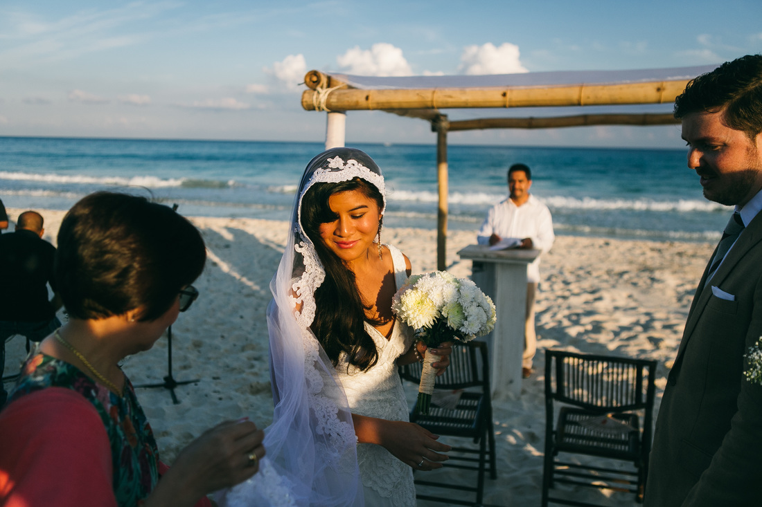 Mantilla Veil Mexican Filipino Wedding Bride on the Beach